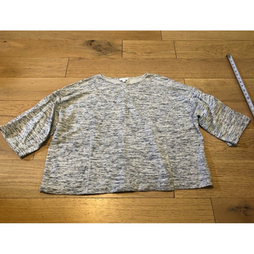 Pure Jill J. Jill Gray White Space Dye Boxy Knit‎ Top Large Elbow Sleeve (840)